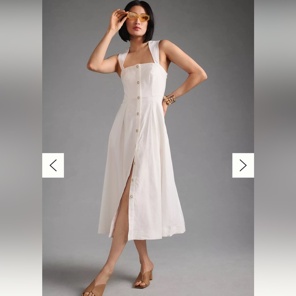 Square Neck White Buttondown Dress by Maeve for Anthropologie